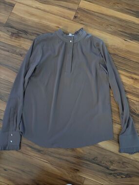 Calvin Klein Taupe Pleated Mock-Collar Long-Sleeve Shirt